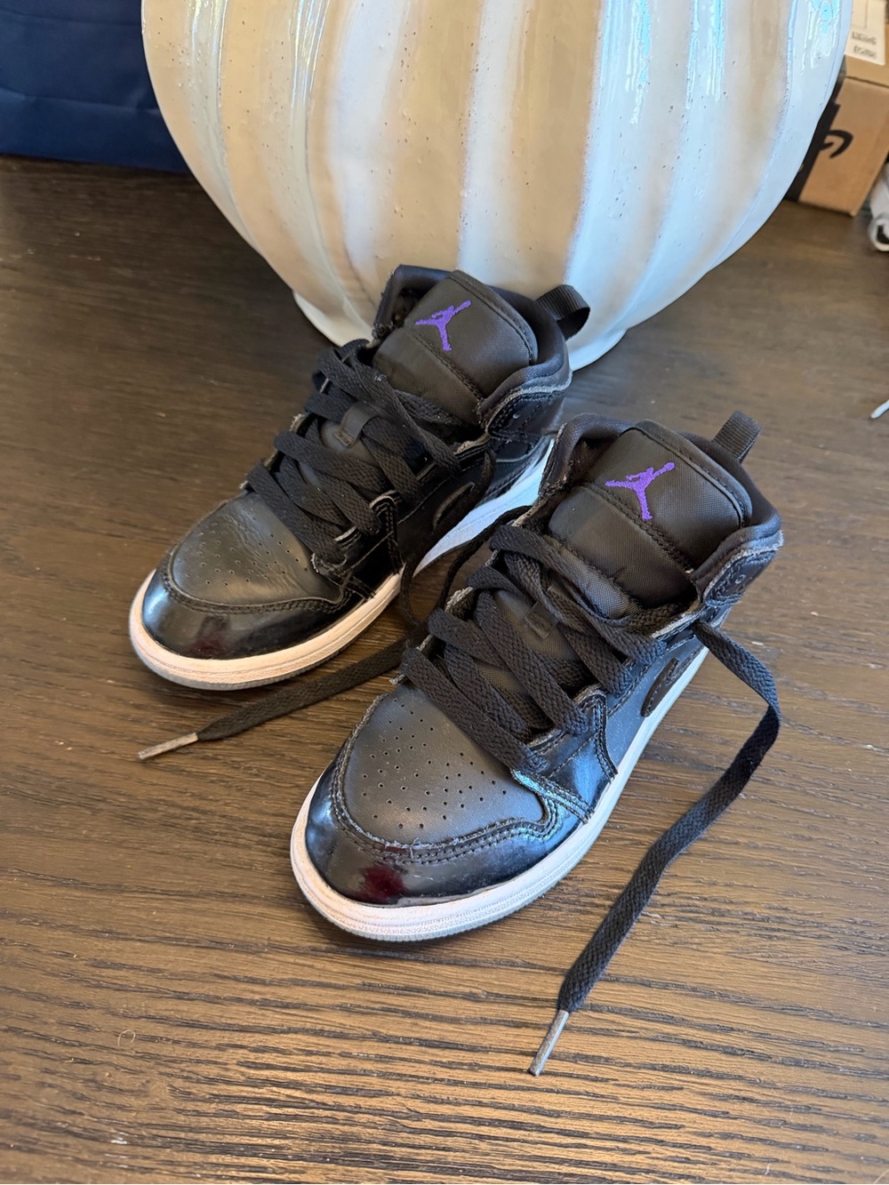 Jordan Kids Black and Purple High-Top Sneakers